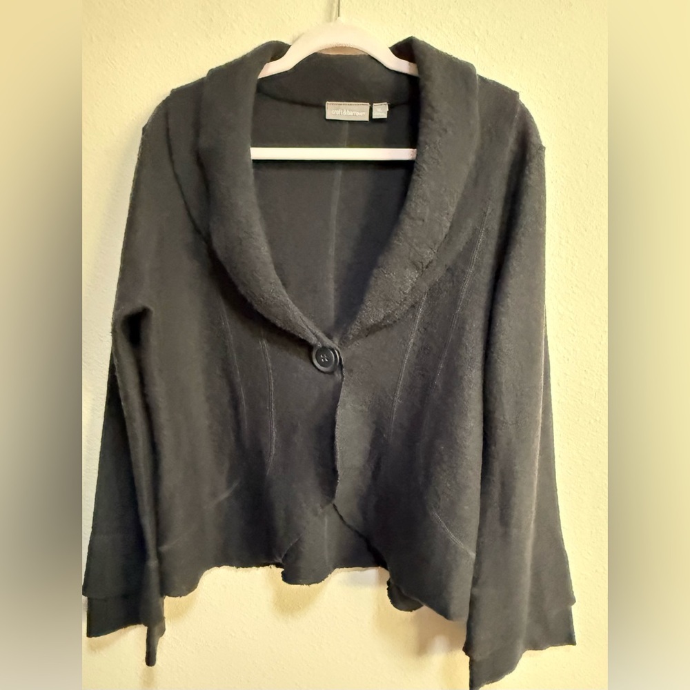 Wool Black Shawl Collar Button Cardigan Jacket Sz XL Whimsigoth Business